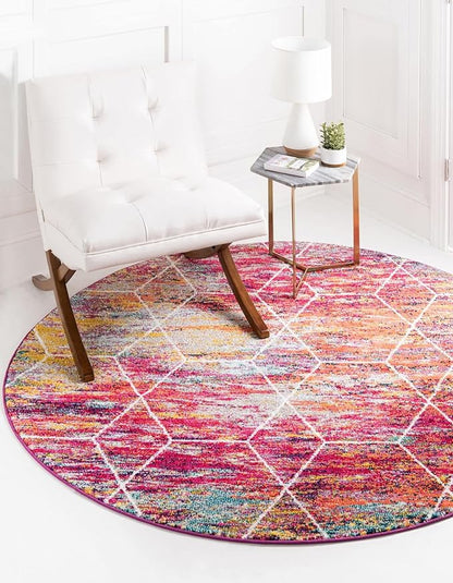 Unique Loom Trellis Frieze Collection Area Rug - Geometric (3' Round, Multi/ Ivory)