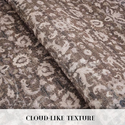 Vintage Floral 2x5 Runner, Mocha Brown Washable Hallway Runner, Non-Slip Kitchen Runner, Super Soft Thin Printed Faux Wool Carpet for Entryway, Front Door, Backdoor Bedside