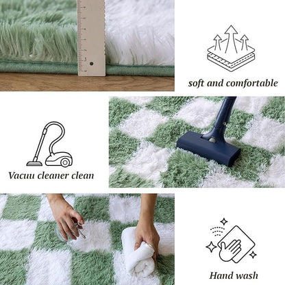 8x10 Area Rugs for Living Room Bedroom, Soft Fluffy Shaggy Bedside Rug, Indoor Floor Carpet for Kids Playroom, Dorms, Nursery Rooms, Home Decor (Green & White 8'x10')