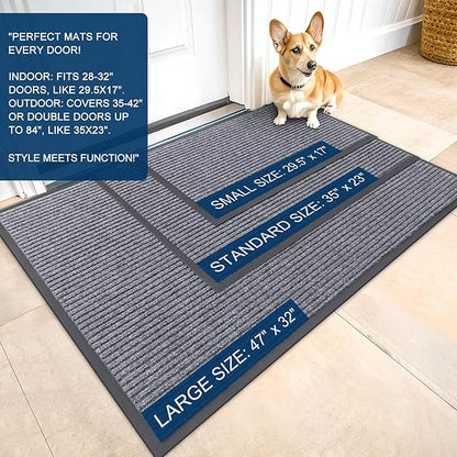 OLANLY Front Door Mat Indoor Outdoor Entrance, Waterproof Heavy Duty Doormat, Fade Resistant, Low Profile, Easy Clean Patio Porch Welcome Floor Mats for Entry, 71x34, Light Gray
