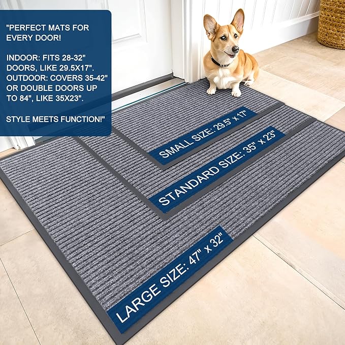 OLANLY Front Door Mat Indoor Outdoor Entrance, Waterproof Heavy Duty Doormat, Fade Resistant, Low Profile, Easy Clean Patio Porch Welcome Floor Mats for Entry, 71x30, Light Gray