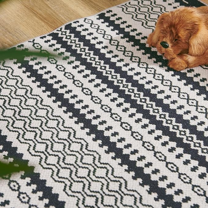 jinchan Moroccan Runner Rug 2x8 for Hallway - Geometric Honeycomb Modern Geometric Machine Washable Soft Ultra-Thin Non-Slip Carpet for Kitchen Bedroom Laundry Room (2x8ft, Black)