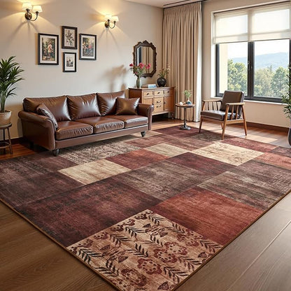 DweIke Washable Area Rugs for Living Room, 6x9 Large Bedroom Rugs, Geometric Print Non Slip Low Pile Indoor Throw Carpets for Bedroom Apartment Dining Room Home Office Hardwood Floor, Red
