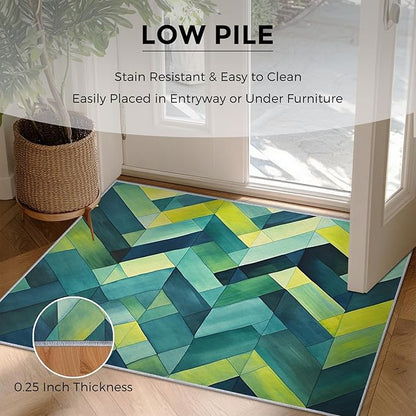 5x6 Geometric Zigzag Rugs for Bedroom Decor, Washable Green Chevron Pattern Area Rug, Living Room Home Decoration, Non Slip Soft Thin, Modern Abstract Geometry Decor Carpet PF-P 49
