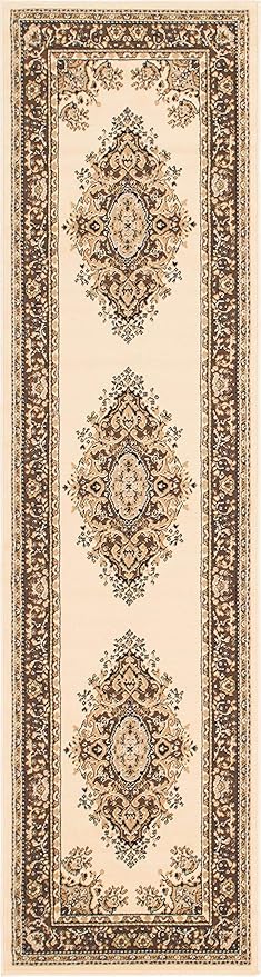 Unique Loom Reza Collection Traditional Persian Style Area Rug, 2 ft 7 in x 10 ft, Ivory/Brown