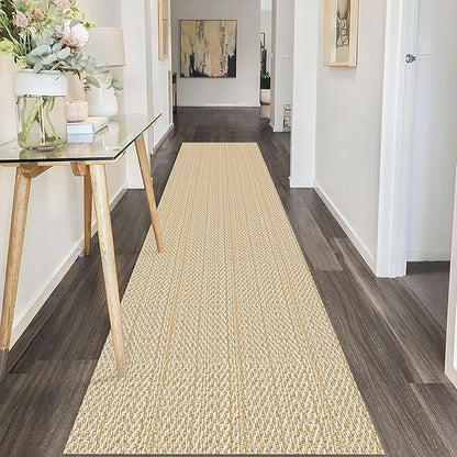IOHOUZE Washable Runner Rug 2x10 Non Slip Rubber Backed Long Hallway Runner Entryway Runner Indoor, Kitchen Rugs Woven Cotton Floor Carpet for Hall Entrance, Warm Beige/Orange/Apricot