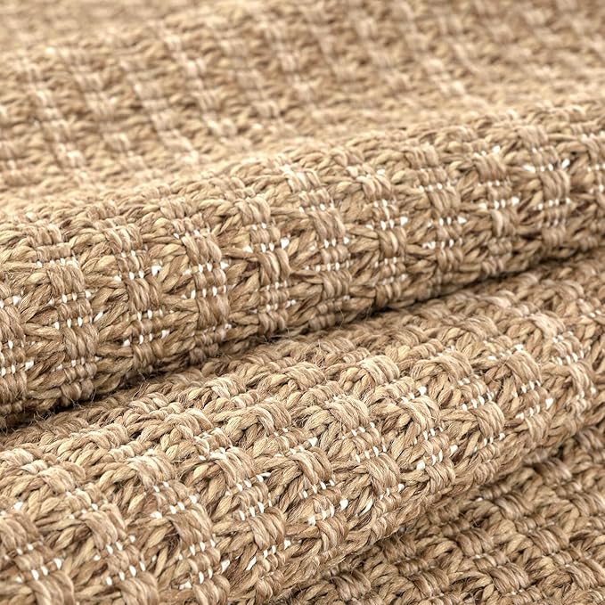 Easy Jute Rugs 4x6 Natural Color Living Room Indoor Outdoor Area Rug for Farmhouse Patio and Kitchen Rug High Traffic Washable Easy to Clean Solid Boho Woven Design Outside Carpet (4 x 6)