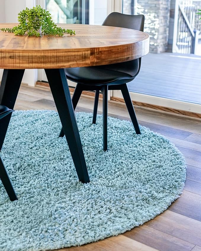 Unique Loom Davos Shag Collection Area Rug - Solid (10' Round, Aqua)