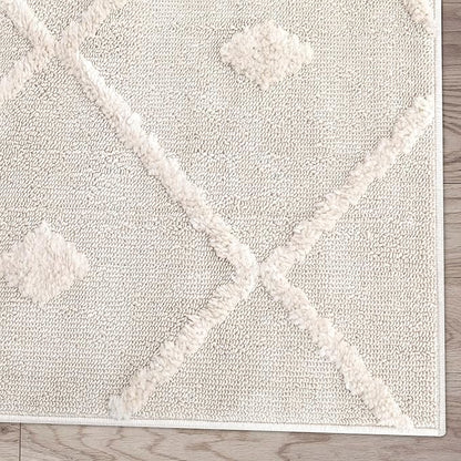 Antep Rugs Palafito 6x9 Geometric Shag Diamond High-Low Pile Textured Indoor Area Rug (Beige, 6'7" x 9')