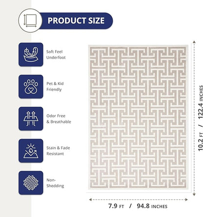 Abani Contemporary 3D Beige & White Modern Greek Key Pattern Area Rug - Geometric Meander 7'9" x 10'2" Arto Collection Neutral Rug Rugs