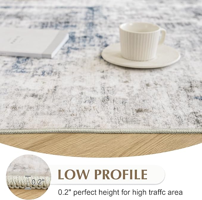 FMFUNCTEX 5x7 Washable Area Rug Brown Blue Abstract Modern Neutral Non Slip Low Pile Indoor Carpet Soft Throw Rug for Entryway Entrance Living Room Bedroom Dining Office Nursery Entry Kitchen Laundry