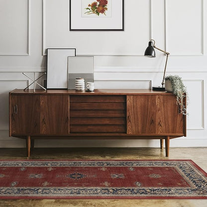 RUGGABLE Washable Vintage Area Rug – Verena Amber Red 8x10, Stain-Resistant, Non-Slip – Large Machine Washable Rugs for Living Room, Bedroom, Hallway, Entryway & Office–with Cushioned Pad