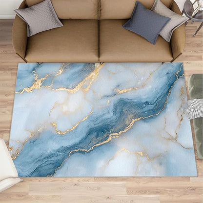 5x7 Abstract Marble Rugs for Bedroom - Blue-White-Marble Print Rug, Luxury Stone Pattern Rug Non Slip Soft Rugs for Living Room Hardwood Floors Teen Room