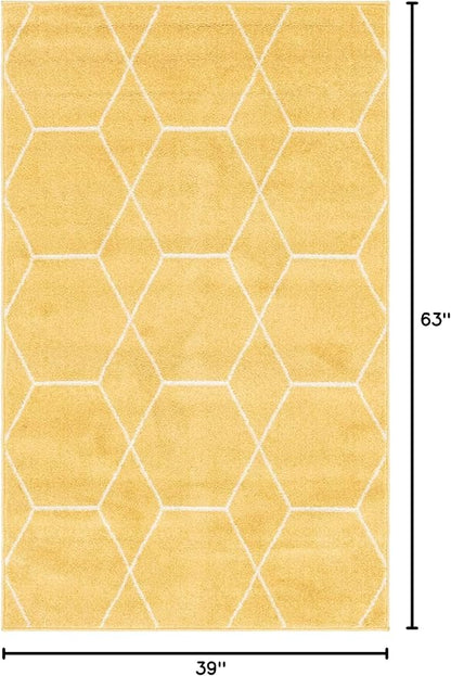 Unique Loom Trellis Frieze Collection Area Rug - Geometric (3' 3" x 5' 3", Yellow/ Ivory)