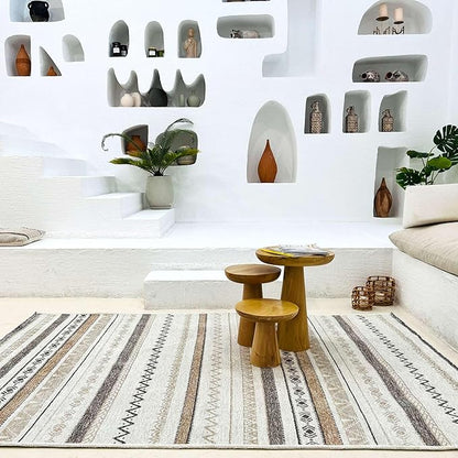 Alfa Rich 3x10 Beige Gray Washable Area Rugs for Living Room Hallway Kitchen Cotton Decor Runner