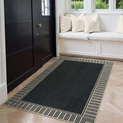 OJIA Easy Jute 3x5 Outdoor Rug Front Door Mats Washable Rugs for Entryway, Striped Border Black Rug Non-Slip Indoor Doormat Outdoor Porch Rug Farmhouse Area Rug for Outside Patio Living Room