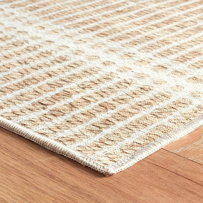Dash & Albert Arbor Natural Machine Washable Rug, 8.5 X 11.5 Feet, Tan Stripe Pattern