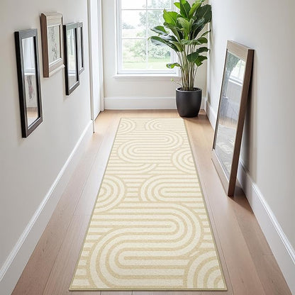 Bavni Washable Runner Rug, Soft Modern Printed Rug Runner, Abstract 2x5 Runners for Hallways, Kitchen, Laundry, Abstract Brown Beige