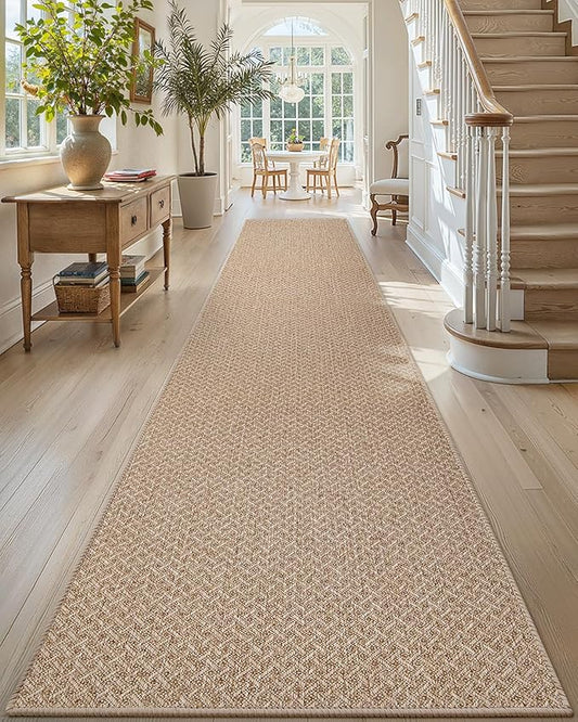 Color&Geometry Door Mat 3'x10' Runner Rug with Rubber Backing, Non Slip Washable Hallway Runner Kitchen Runner Rug, Carpet Runners for Hallway Living Room Bedroom, Beige (Rolled-up NO Creases)