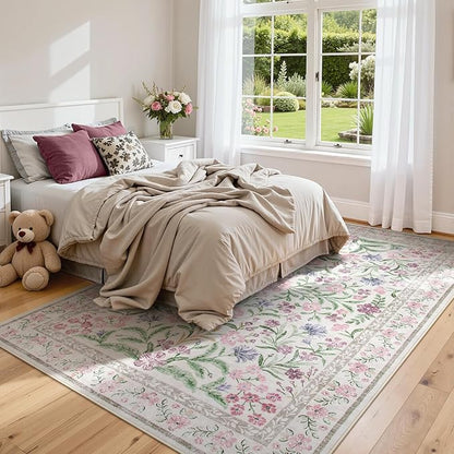 Lahome 6x9 Purple Rugs for Bedroom, Boho Chic Machine Washable Nursery Rug, Large Non-Slip Carpet for Master Bedroom Under King Size Bed, Lounge, Dorm, Living Room Decor