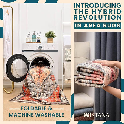 Istana Hallway Runner Rug 2x8 – Red/Teal Entryway Rug -Silk's Soft Touch Runners for Hallways - Stylish Kitchen Runner Rug Non Slip