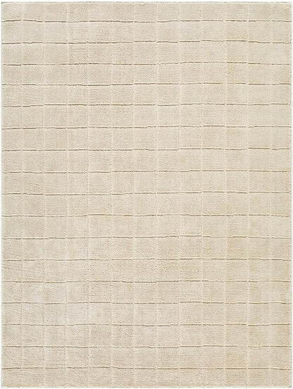 Livabliss x Our PNW Home Cascade Minimalist Grid Area Rug, 6'7" x 9', Light Beige