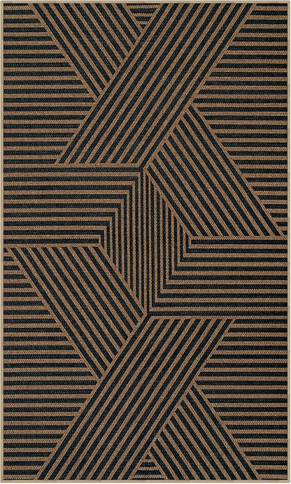 Lahome Modern Geometric Outdoor Easy Jute Rug, 3x5 Indoor Outdoor Rugs for Living Room Black Entryway Carpet, Farmhouse Washable Non Slip Carpet for Patio Courtyard Bedroom