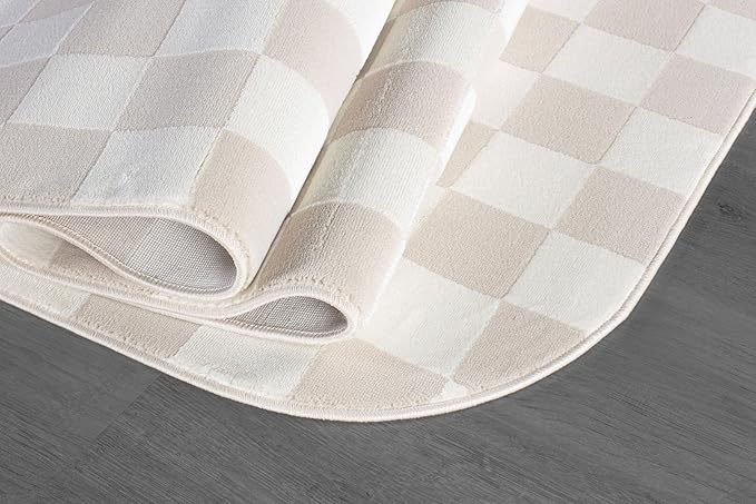 Beverly Rug Modern Geometric Area Rug 8x10 Low-High Pile Durable Soft Abstract Checkered Indoor Rugs for Living Dining Room Office Stain Resistant Non Shedding Casual Indoor Carpet Beige White 8 x 10