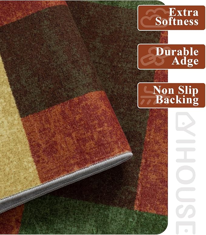 YIHOUSE Red and Green Rug 8x10, Burgundy Farmhouse Vintage Rugs Washable for Living Room,Burnt Orange Area Rug Non Slip,Geometric Boho Area Rug for Kitchen,Dining Room,Bedroom
