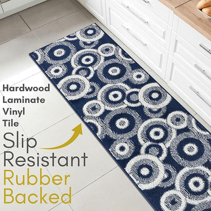 Custom Size Blue Hallway Runner Rug | Cut to Length 2'3" x 7' (Runner) | Non-Slip & Machine Washable | REMNAZ