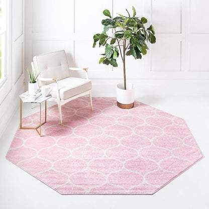Rugs.com Lattice Frieze Collection Rug – 7' 10 Octagon Light Pink Medium Rug Perfect for Living Rooms, Kitchens, Entryways