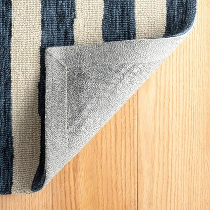 Dash & Albert Silas Stripe Navy Hand Micro Hooked Wool Rug, 5 X 8 Feet, Blue Stripe Pattern - Premium Luxury Hotel Quality Soft Breathable Hypoallergenic Machine Washable Easy Care All Season