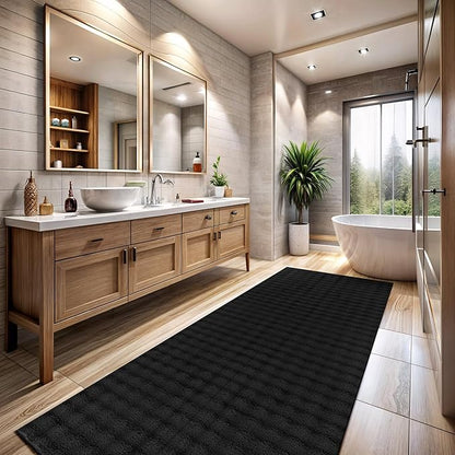 CAMILSON Modern Black Non Slip Runner Rug 2x7 Ultra Soft High Pile Kitchen Rugs Non Skid Rubber Backing Durable & Easy to Clean Carpet for Entryway Bathroom Indoor Use (2 x 7 Black)