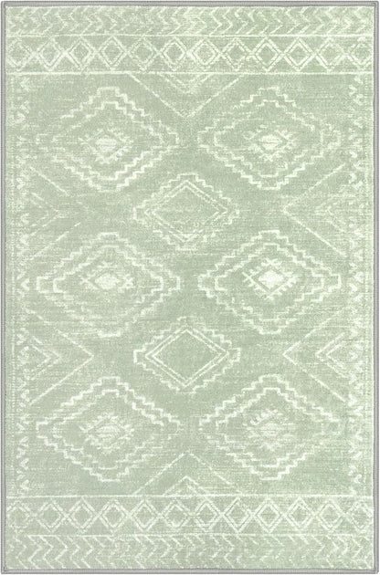 KILOCOCO Boho Entryway Rug 2x3 Printed Small Area Rug Indoor Door Mat Machine Washable Kitchen Rugs Super Soft Non Slip Throw Rugs for Bedroom Entrance Geometric Laundry Room, Grey Green