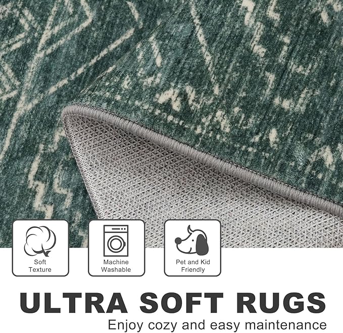 KILOCOCO Boho Entryway Rug 2x3 Printed Small Area Rug Indoor Door Mat Machine Washable Kitchen Rugs Super Soft Non Slip Throw Rugs for Bedroom Entrance Geometric Laundry Room, Green
