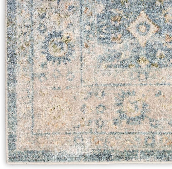Nourison Home Astra Machine Washable Teal Beige 6'7" x 9' Area Rug Easy Clean, Non Shedding, Bed Room, Living Room, Dining Room, Kitchen (7' x 9')