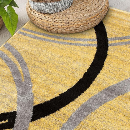 Rugshop Wavy Circles Design Area Rug, Non-Shedding Carpet for Entryway, Bedroom, or Office, Yellow, 3'3" x 5'