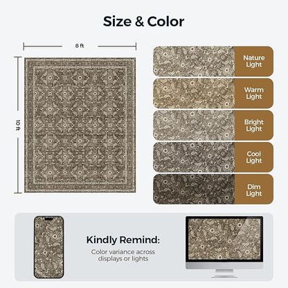 WITSHOCK Living Room Area Rugs 8x10: Soft Non-Slip Backing Washable Rugs Vintage Large Carpet for Bedroom Office Dining Room Kitchen Stain Resistant Home Decor Rug