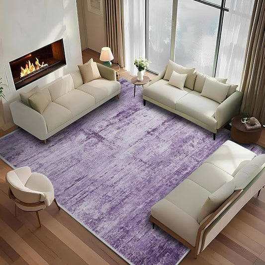 Abstract 9x12 Area Rug for Living Room Dining Room Home Office Bedroom Purple Grey