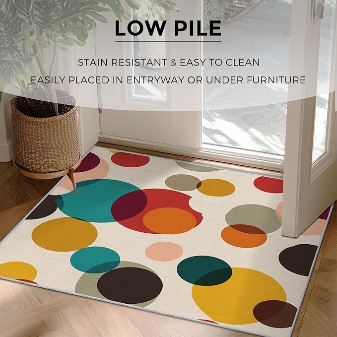 Mid Century Modern Rugs for Home Decor, 4x5 ft, Boho Geometric Circle Area Rugs for Living Room, Soft Non Slip Washable Abstract Geometry Carpet Bedroom Decorations Dt-Ghf-19