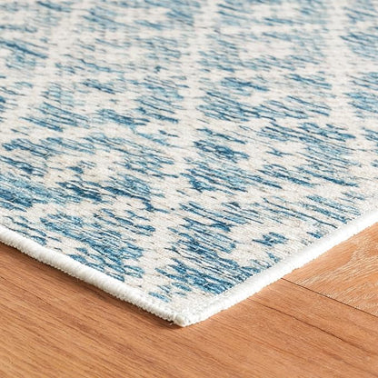Dash & Albert Melange Diamond Blue Machine Washable Rug, 7.5 X 9.5 Feet, Blue Geometric Pattern