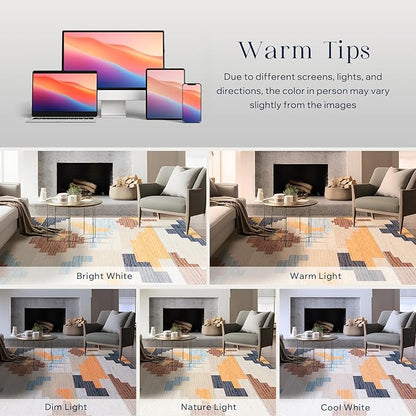 Phantoscope Washable Area Rug 6'x9' Non-Slip, Modern Neutral Boho Rugs for Living Room, Bedroom, Dining Room, Abstract Geometric Blocks Pattern, Low-Pile Foldable Floor Carpet, Warm Terracotta/Cream