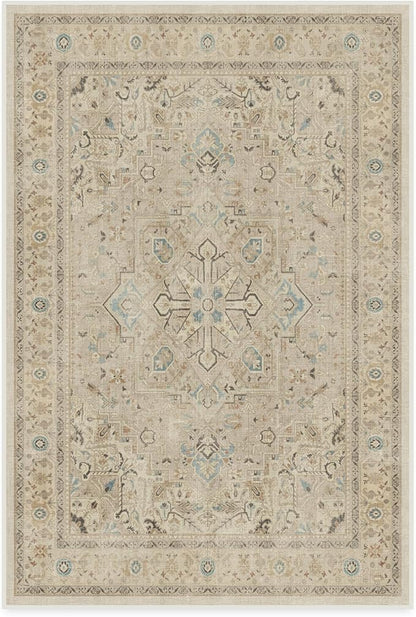 RUGGABLE Washable Area Rug – Kamran Ivory Opal 4x6, Stain-Resistant, Non-Slip – Medium Machine Washable Rugs for Living Room, Bedroom, Hallway, Entryway & Office–with Cushioned Pad