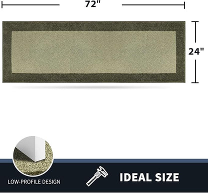 PURRUGS Dirt Trapping Door Mat 24" x 70", Non-Slip/Skid Machine Washable Entryway Rug, Shoes Scraper, Throw Rug, Super Absorbent Area Rug for Muddy Wet Shoes and Paws, Budding Green & Sage Green