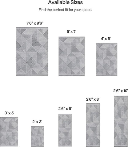 ReaLife Rugs Machine Washable Area Rug - Living Room Bedroom Bathroom Kitchen Entryway Office - Padded Crease Free Stain Resistant Premium - Modern Geometric Contemporary- Miles- Gray - 2'x 3'