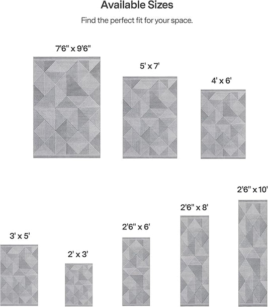 ReaLife Rugs Machine Washable Area Rug - Living Room Bedroom Bathroom Kitchen Entryway Office - Padded Crease Free Stain Resistant Premium - Modern Geometric Contemporary- Miles- Gray - 2'x 3'