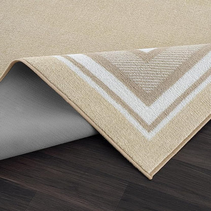 Beverly Rug Non Slip Area Rugs 3x3 Modern Bordered Non Skid Rubber Backing Soft Area Rug for Living Dining Room Easy to Clean Non Shedding Kitchen Bedroom Indoor Carpet 3 x 3 Beige