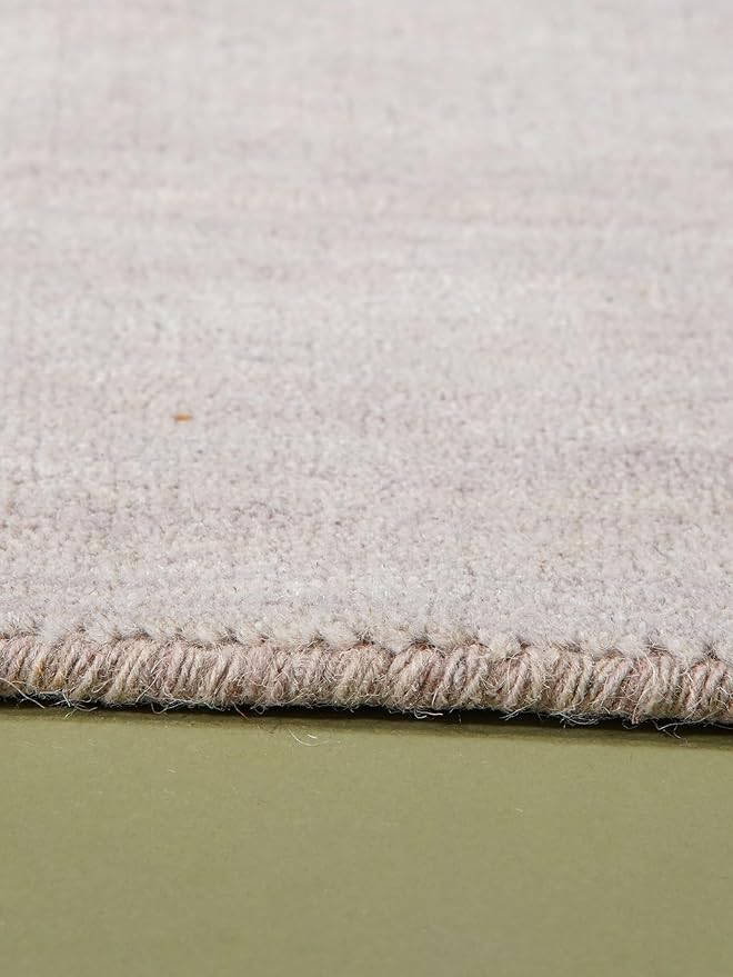 Hand Knotted Loom Wool ECO-Friendly Area Rugs - 8'x8', Square, Beige Color, Solid Plain Design, High Pile Thick Handmade Anti Skid Area Rugs for Living Room, Bed Room (L00111)