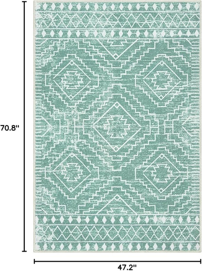 Wonnitar Moroccan Area Rugs 4x6, Sage Green Boho Rug for Bedroom, Washable Ultra-Thin Living Room Throw Mat, Farmhouse Geometric Soft Print Carpet for Nursery Bathroom Kitchen (Mint Green,4'x6')