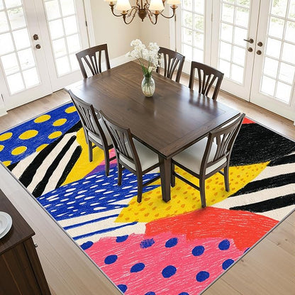 Abstract Rug - 5x7 Rug, Colorful Pop Art Graffiti Area Rugs, Hippie Aesthetic Funky Washable Soft Floor Carpets Home Decor #C007